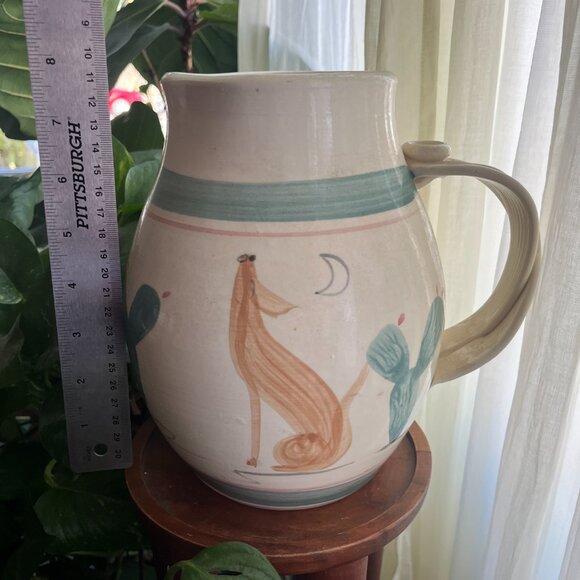 Handcrafted Ceramic Pitcher with Dog and Cactus Design - Picture 4 of 4